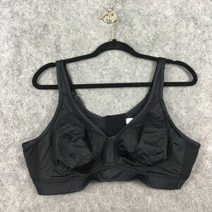 Cacique Bra 44C Wire Free Solid Black V Neck Mesh Satin Nylon Wireless Smoothing